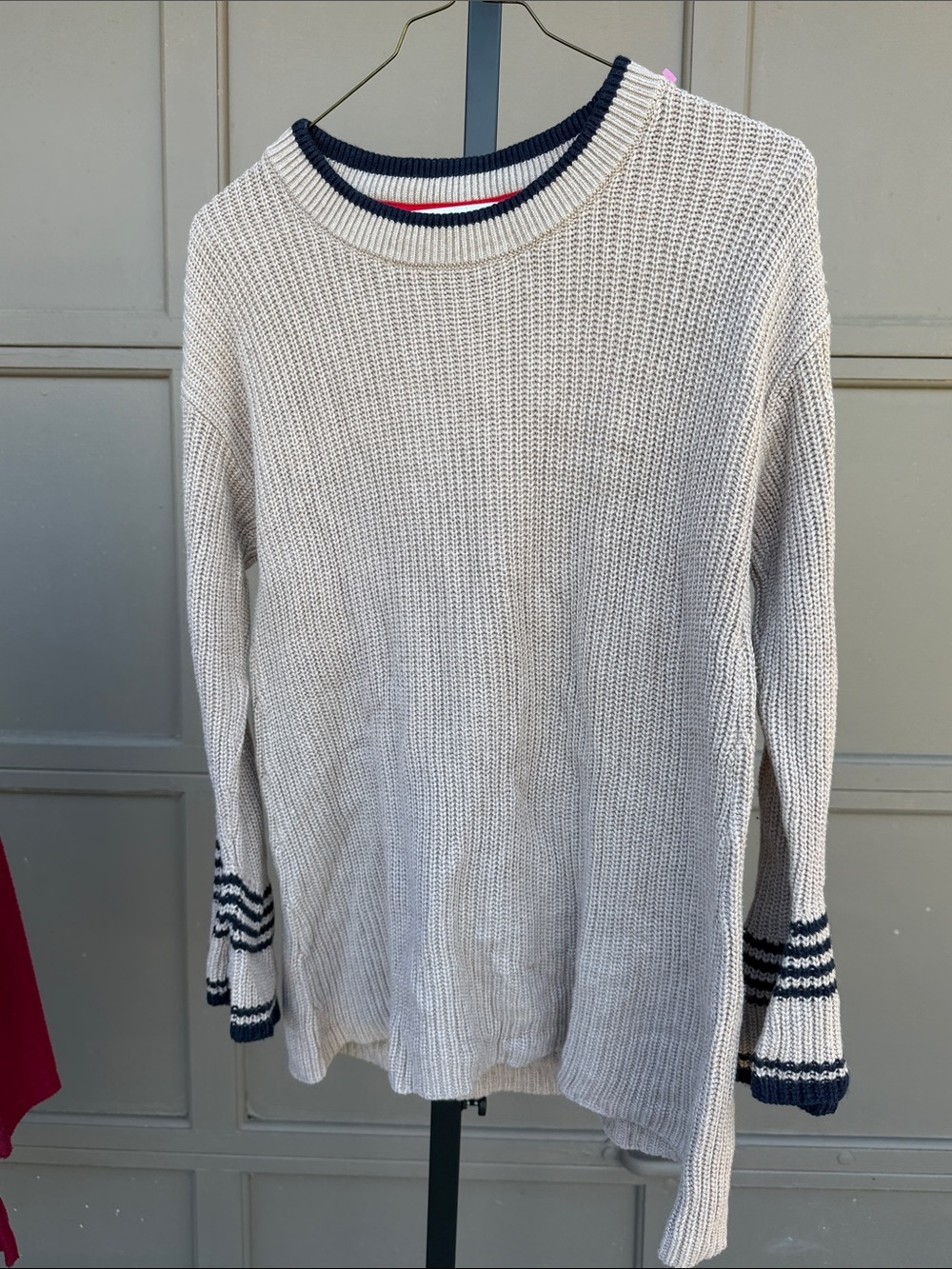Tommy Hilfiger Cream Crewneck Sweater with Navy Trim cotton wool blend